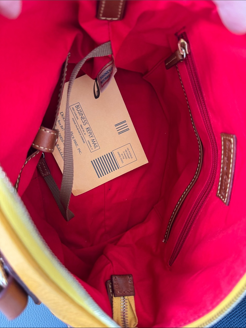 DOONEY & BOURKE CANARY YELLOW & BROWN TRIM PEBBLED LEATHER SATCHEL & COIN POUCH - Picture 16 of 16